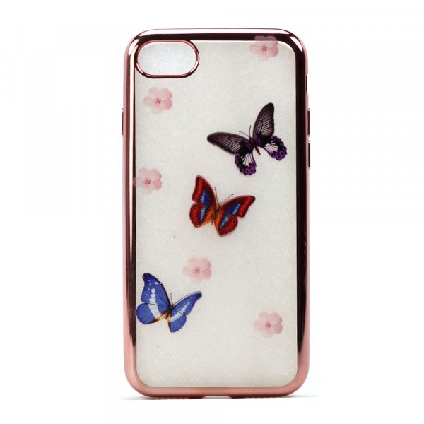 Wholesale iPhone 7 Plus Crystal Clear Rose Gold Design Case (Butterfly)